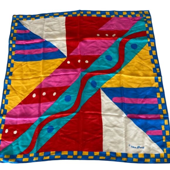 Ken Done 100% Silk Scarf 29" approx. Square Multicolor VIntage - Picture 6 of 10